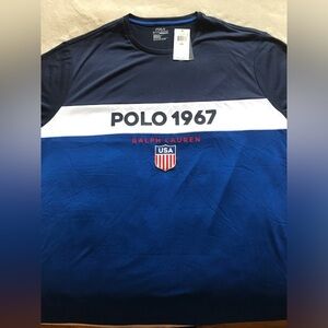 Polo Ralph Lauren Olympic 1967 Blue, White, and Royal Striped Performance Tee